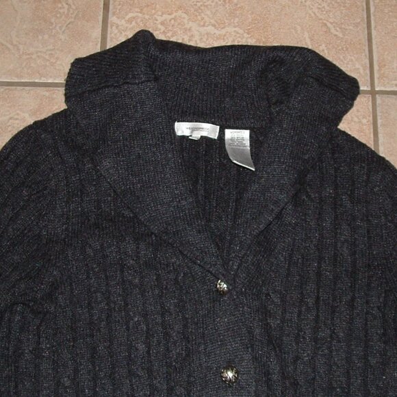 WEATHERPROOF Dark Gray Sz Large Wool Blend Cardigan Sweater Front Pockets - Picture 2 of 2